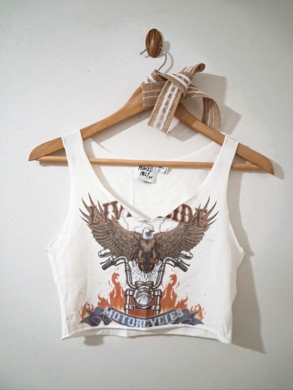 Princess Polly White Live to Ride Western Vintage Motorcycle Graphic Crop Top